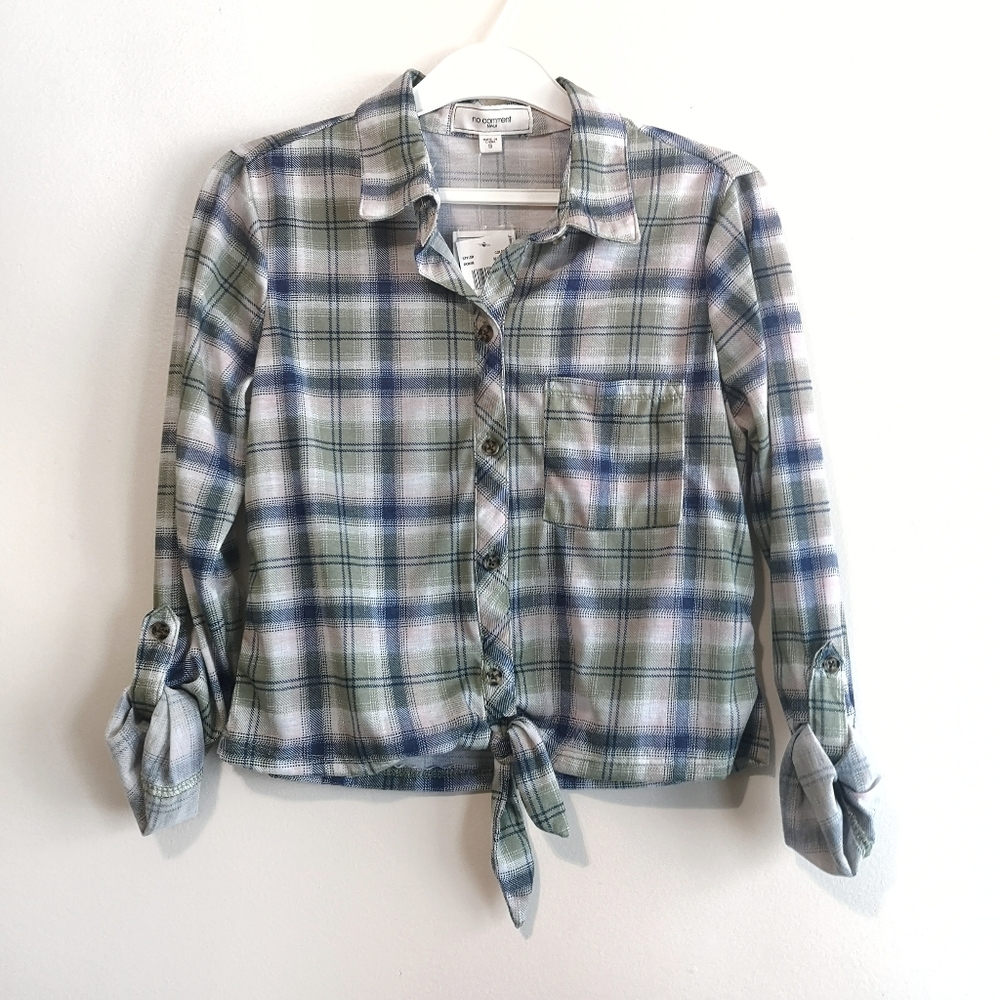 Cute plaid colourful crop blouse button down tie